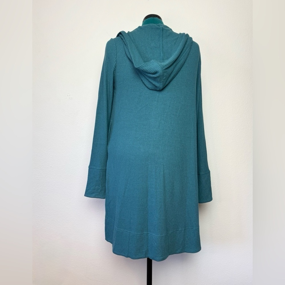 Athleta Harmony Pose Wrap Teal Cardigan Hooded Size Small Ribbed Yoga Athleisure - Picture 3 of 7